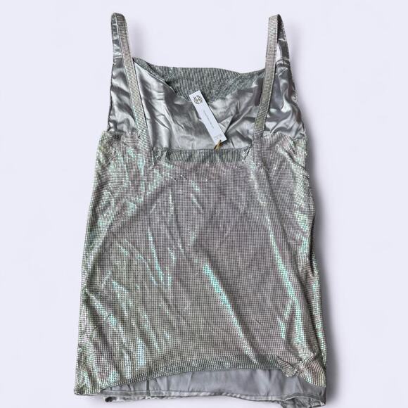 House Of Harlow 1960 Silver Chainmail Cowl Neck Tank Mini Dress size M - Picture 3 of 7